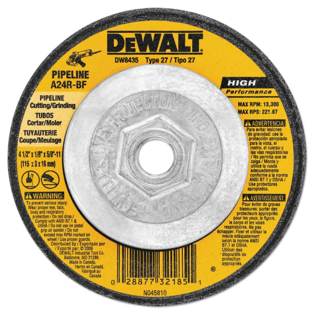 Dewalt Type 27 Hp Metal Grinding Wheels, 4.5" X 5/8-11", 10/Pk - Dw4523 1