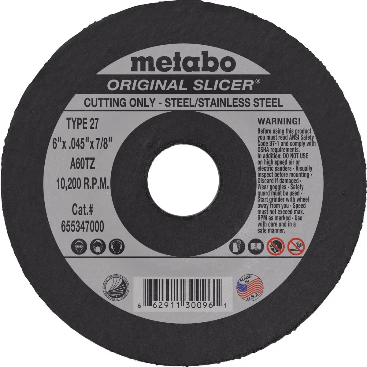Metabo Type 27 Original Cutting Wheels 6X.045X7/8, 50/Pk - 655347000 1