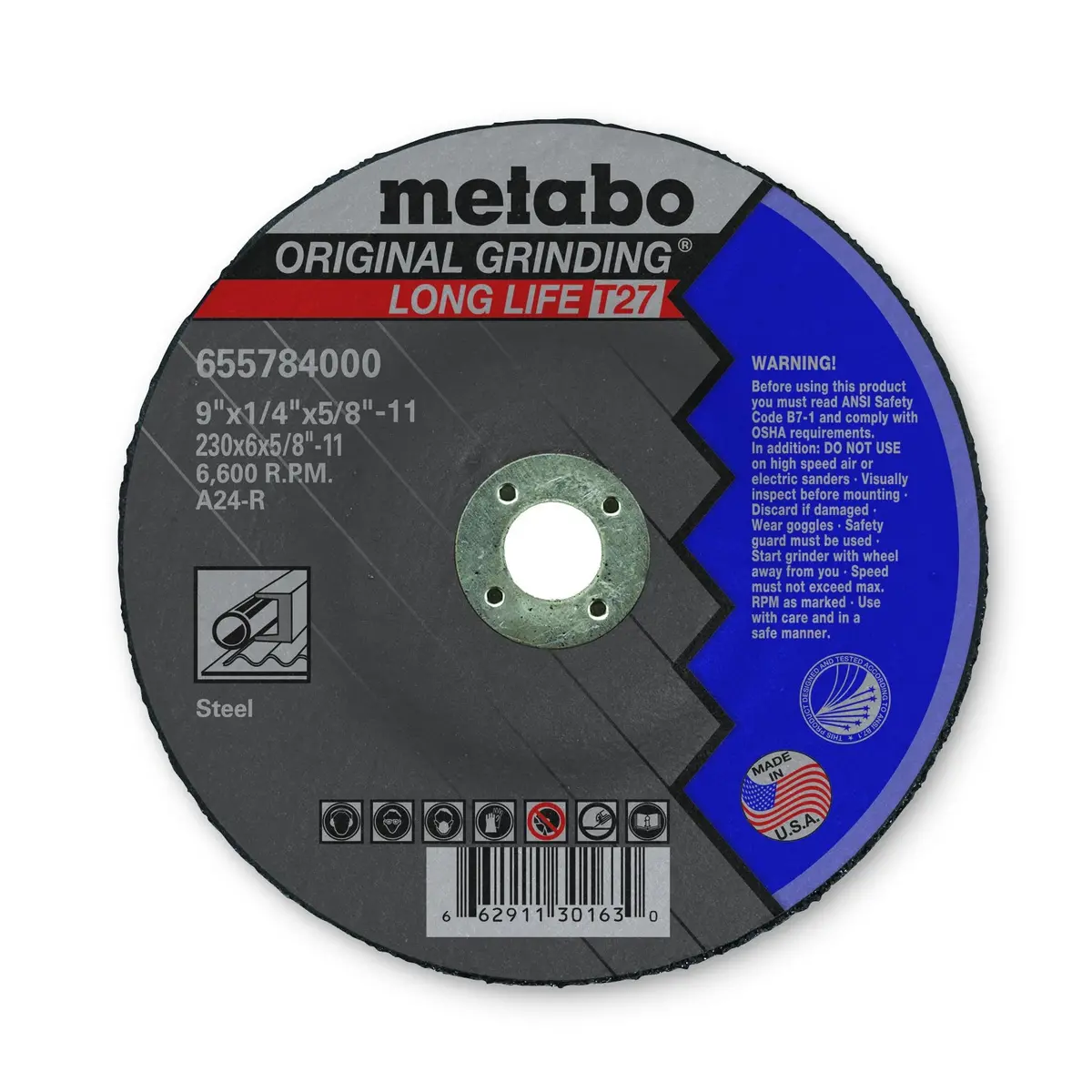 Metabo Grinding Wheel, 9" X 1/4" X 5/8", 10/Pk - 655784000 1