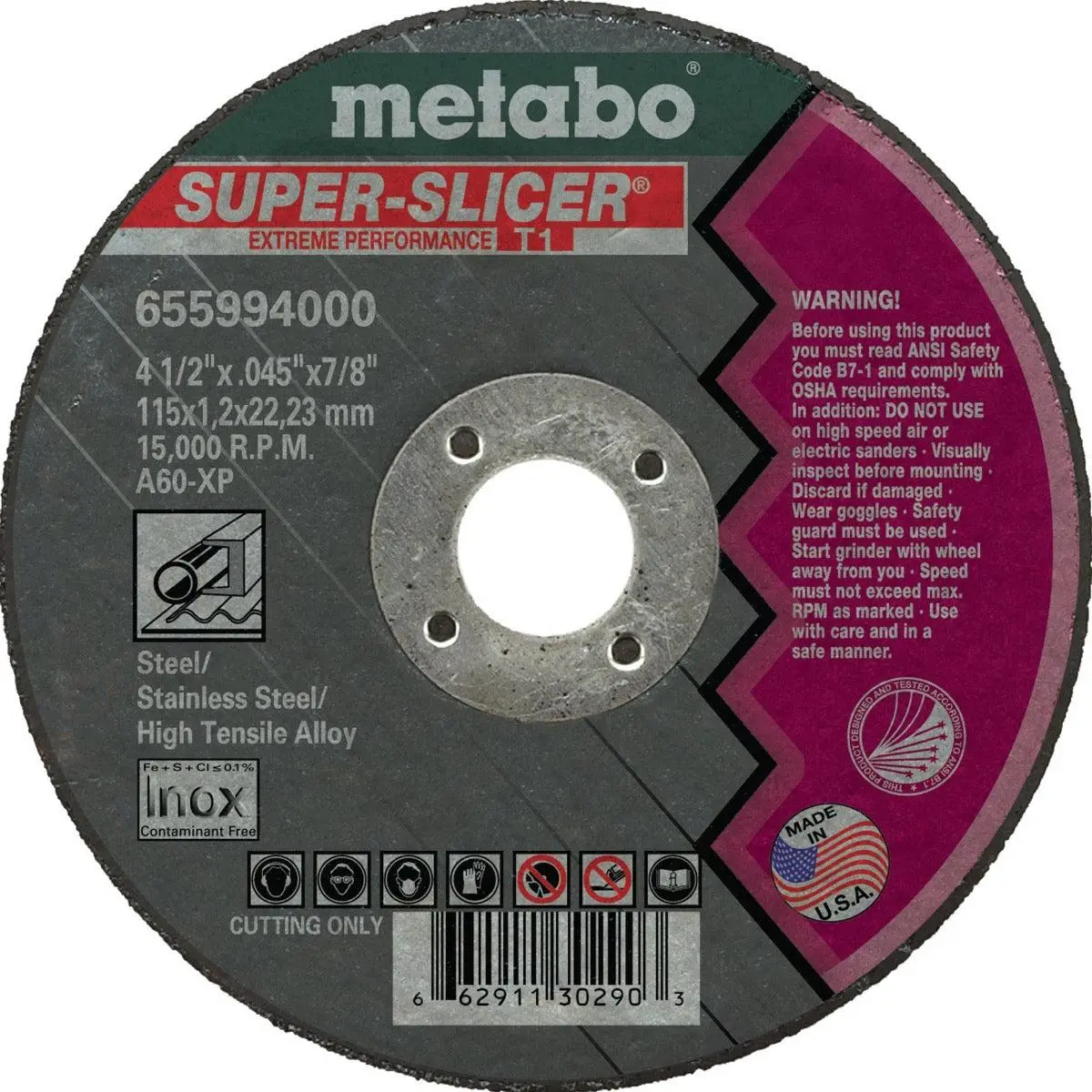 Metabo Type 1 Super-Slicer Cut. Wheels 4.5X.045X7/8 50/Bx - 655994000 1
