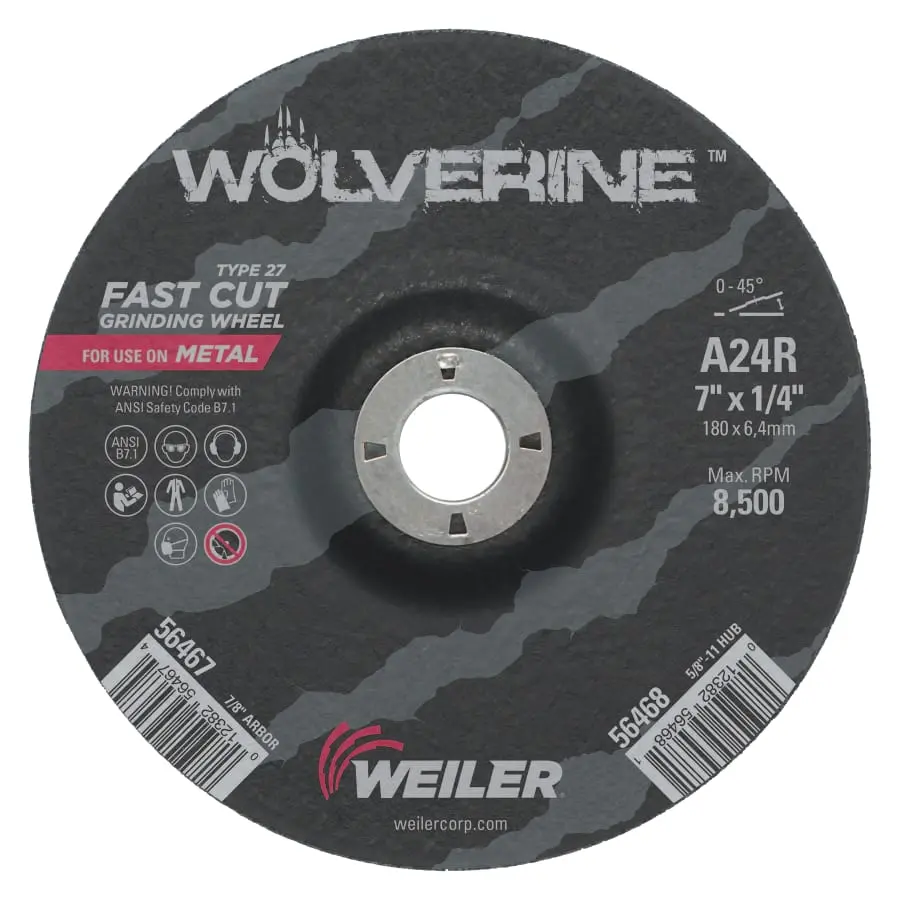 Weiler Wolverine Grinding Wheel, 7" X 1/4" X 7/8", Type 27 10Pk - 56467 1