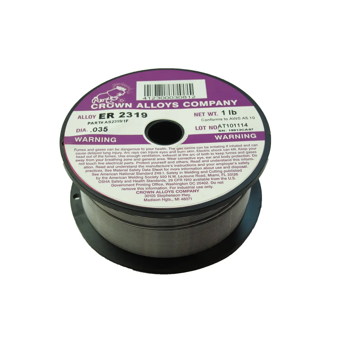 Crown Alloys Er 2319 - .035X1# Mig Welding Wire 1Lb Spool - As2319/1F 1