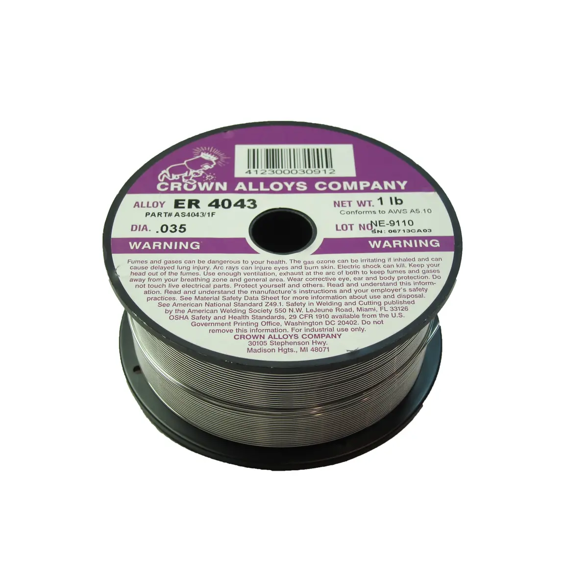 Crown Alloys Er 4043 - .035X1# Mig Welding Wire 1Lb Spool - As4043/1F 1