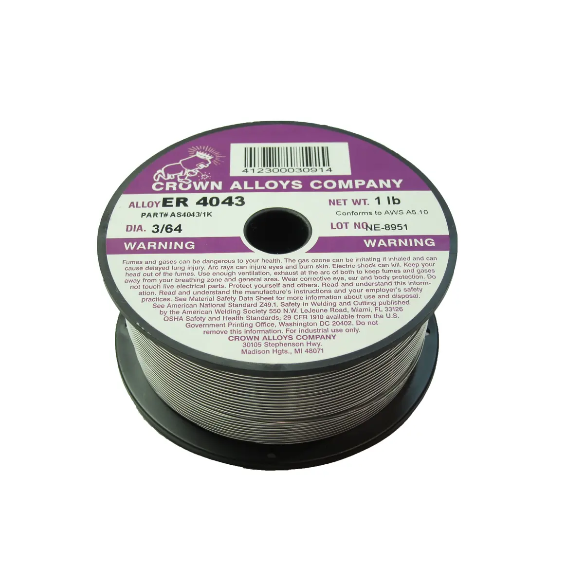 Crown Alloys Er 4043 - 3/64X1# Mig Welding Wire 1Lb Spool - As4043/1K 1