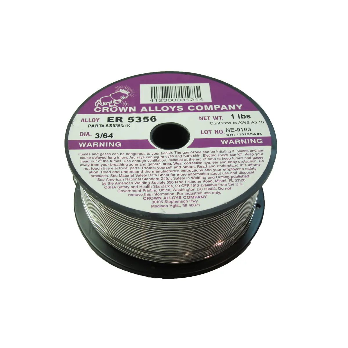 Crown Alloys Er 5356 - 3/64X1# Mig Welding Wire 1Lb Spool - As5356/1K 1
