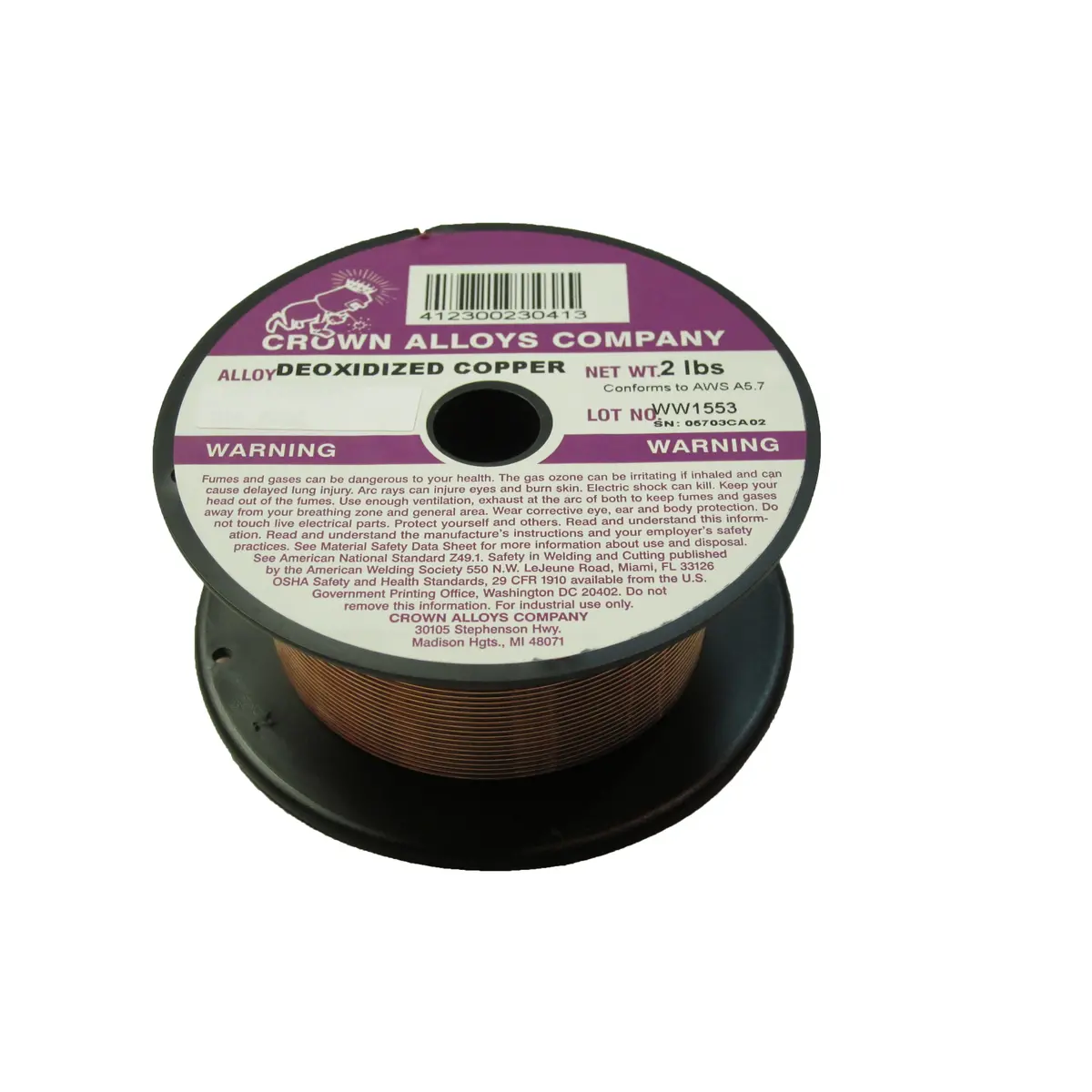 Crown Alloys Deo-Copper 1/16X2# Mig Welding Wire 2Lb Spool - Csdeo/1L 1