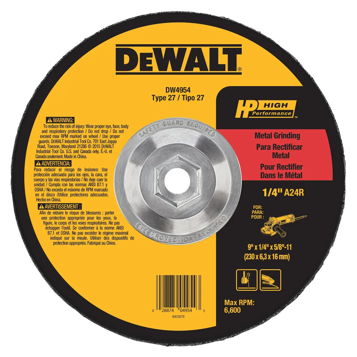 Dewalt Hp Metal Type 27 Grinding Wheels, 9" X 1/4" X 5/8-11", 10/Pk - Dw4954 1
