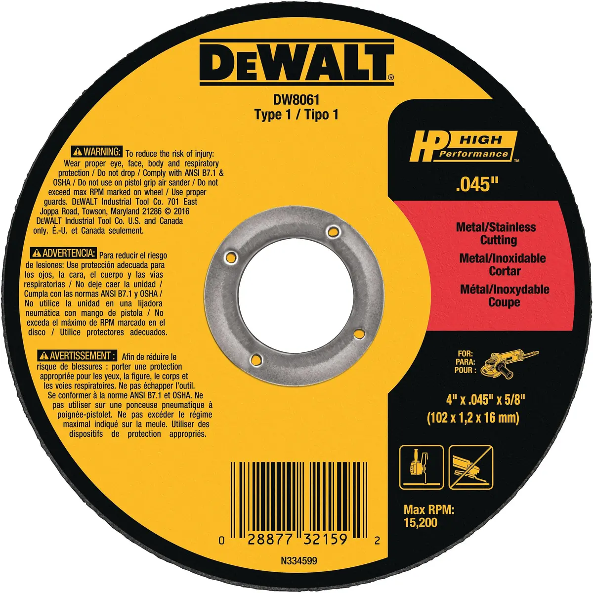 Dewalt Cut-Off Wheel - Type 1 - 4" X .045" X 5/8" - 25/Box - Dw8061 1