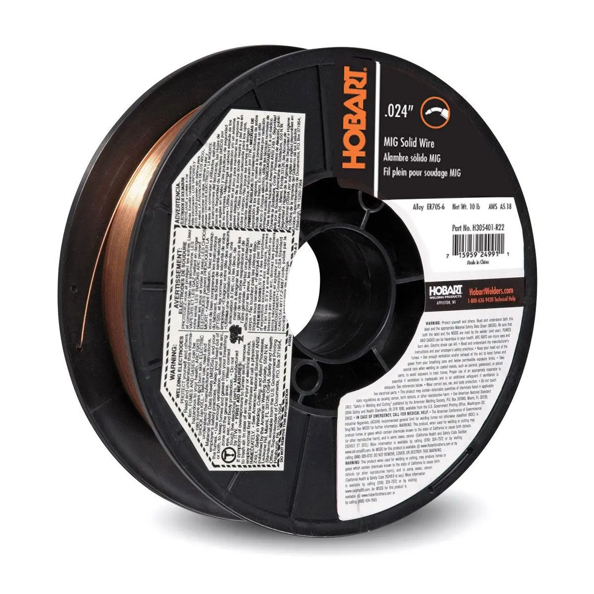 Hobart 024" Er70s-6 Hb-28 Copper Coated Weld Wire 10# - S305401-022 1