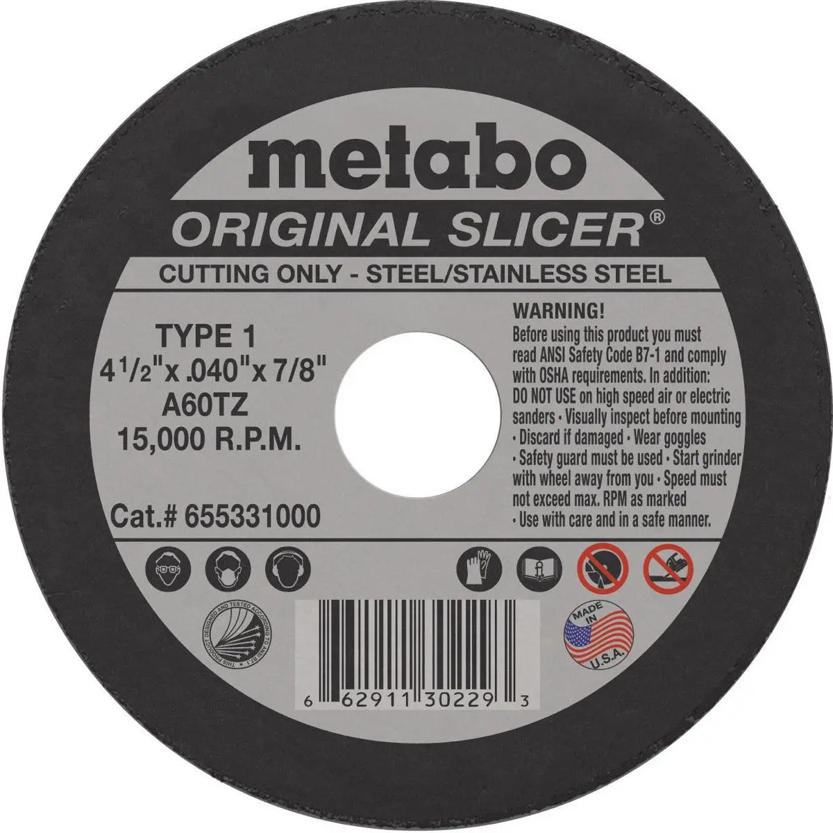 Metabo Type 1 Original Cutting Wheels 4-1/2X.040X7/8 100/Bx - 655331000 1