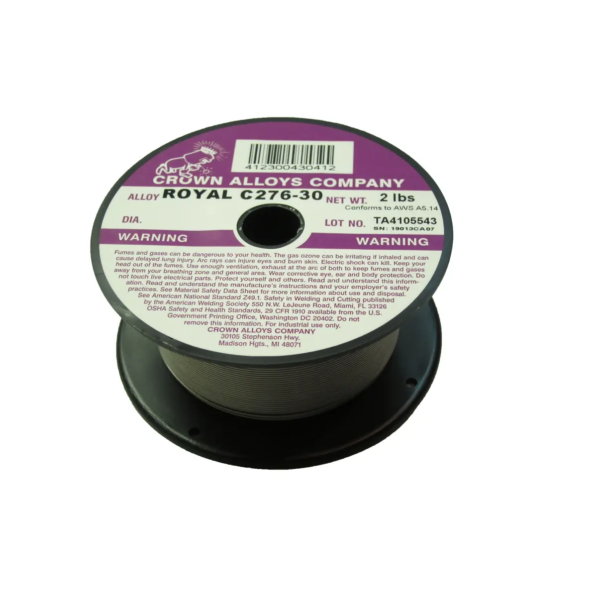 Crown Alloys Royal C276-30 .045X2# Mig Wire 2Lb Spool - Rsc276/1G 1