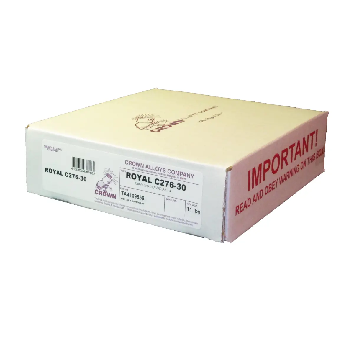 Crown Alloys Royal C276-30 .035X8" Mig Wire 11Lb Spool - Rsc276/2F 1