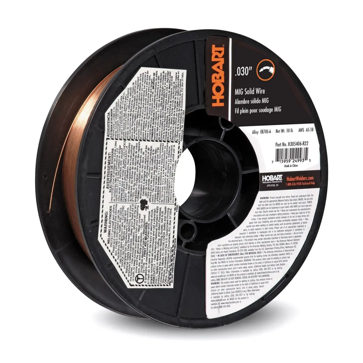 Hobart 030" Er70s-6 Hb-28 Copper Coated Weld Wire 10# - S305406-022 1