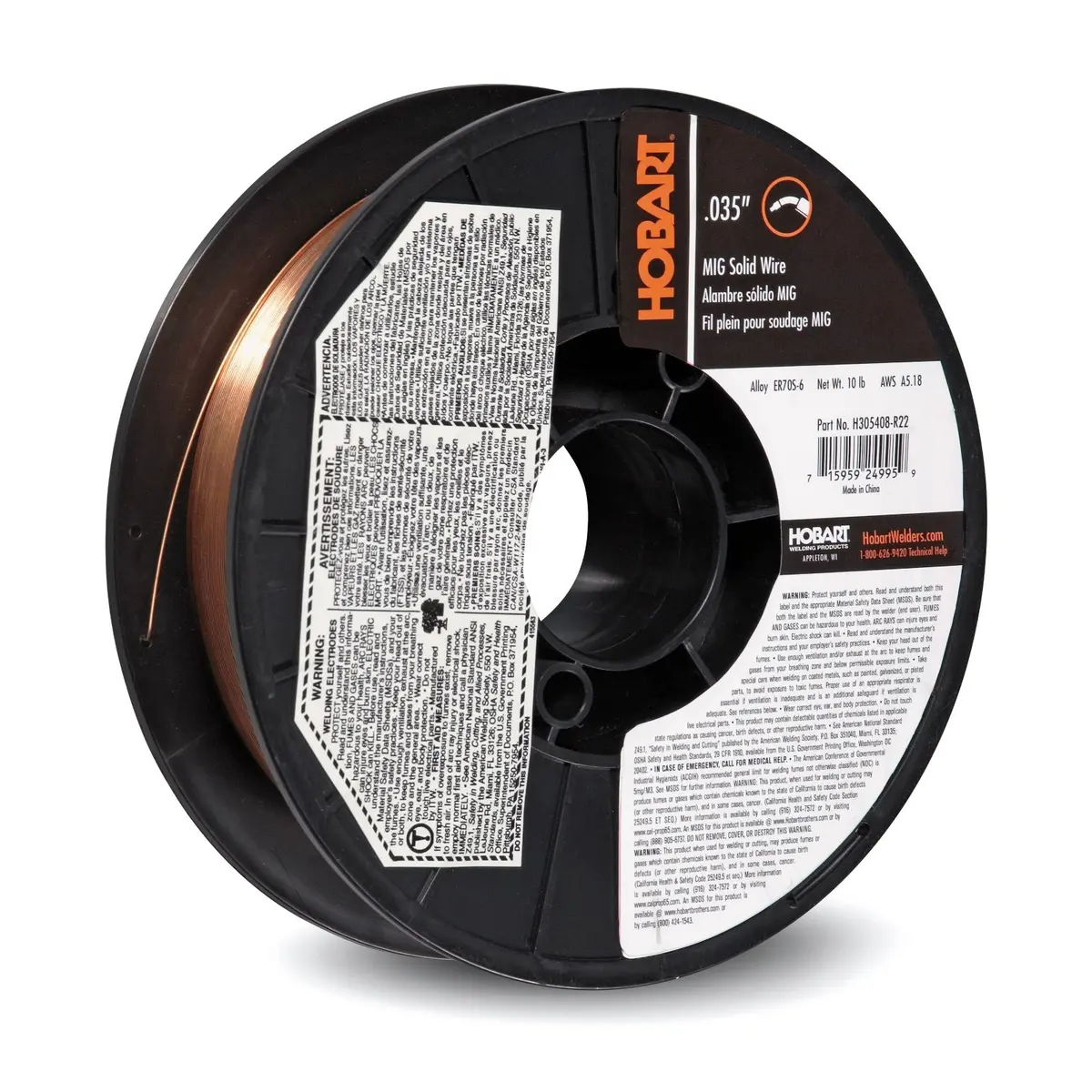 Hobart 035" Er70s-6 Hb-28 Copper Coated Weld Wire 10# - S305408-022 1