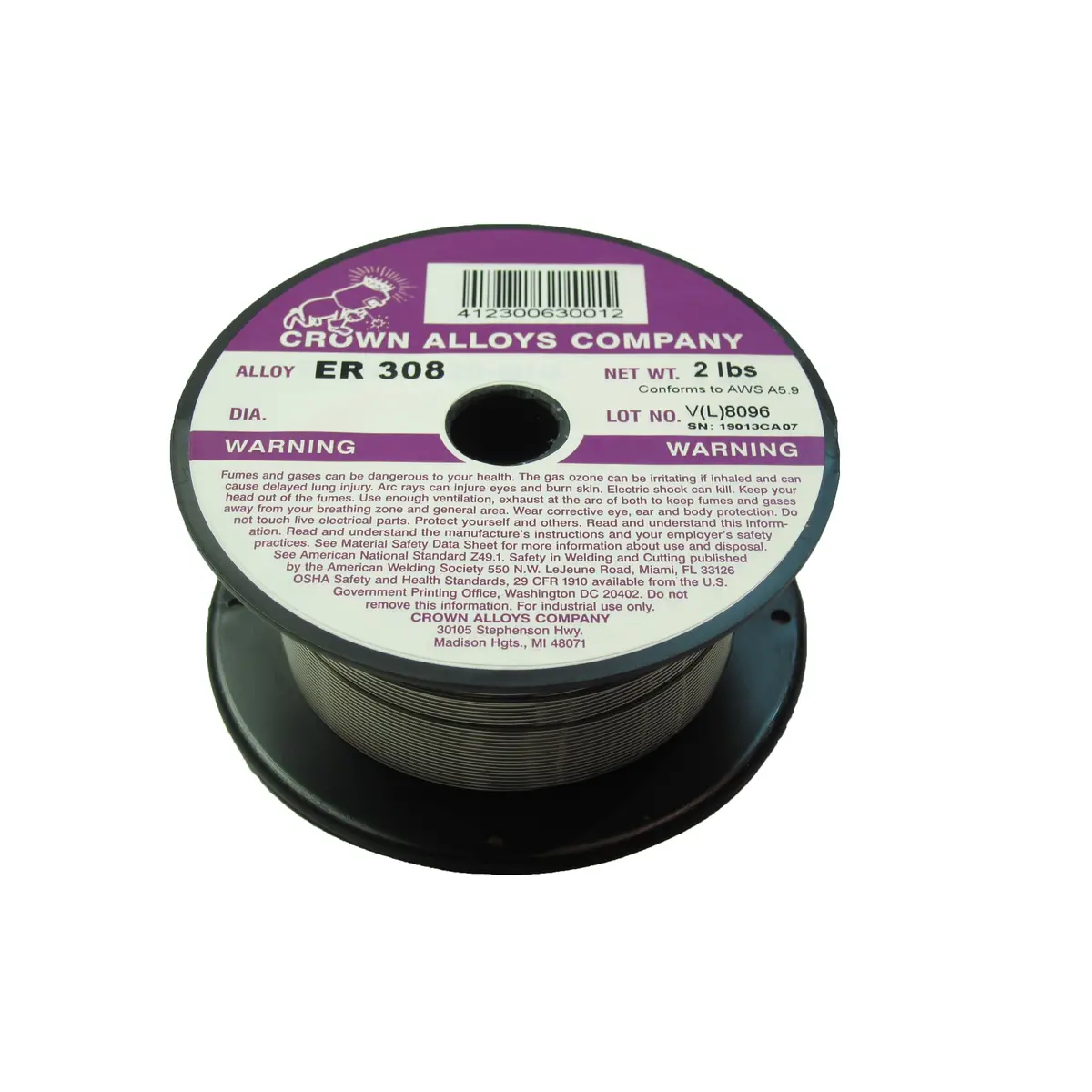 Crown Alloys Er 308 - .045X2# Mig Welding Wire - 2 Lb Spool - Ss308/1G 1