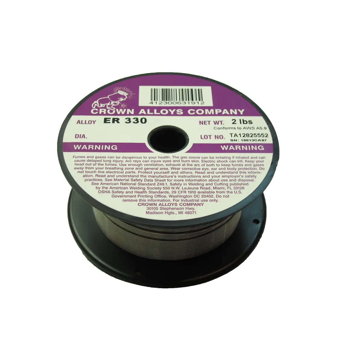 Crown Alloys Er 330 - .045X2# Mig Welding Wire - 2 Lb Spool - Ss330/1G 1