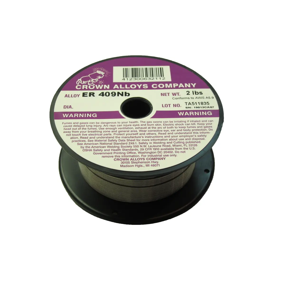 Crown Alloys Er 409Nb - .045X2# Mig Welding Wire 2Lb Spool - Ss409/1G 1