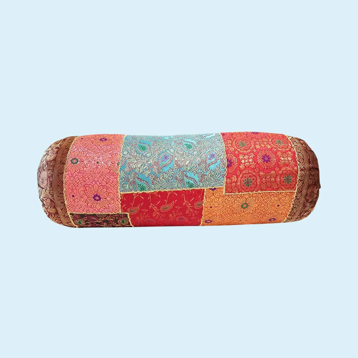 Bolster With Brocade Patch Cushion Cover (Assorted Colour & Design) 1