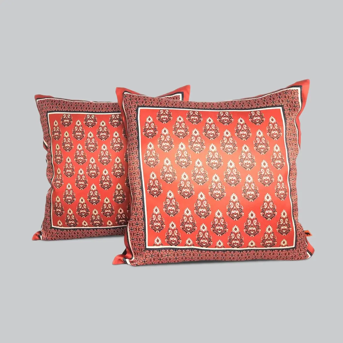 Ajrakh Maroon Satin Cushion Cover - 16 In X 16 In - Set Of 2 1