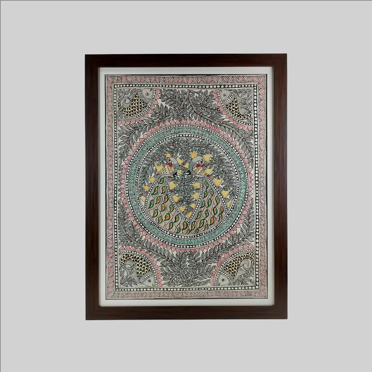 Madhubani Peacock Painting (Frame) - 22 In X 30 In 1
