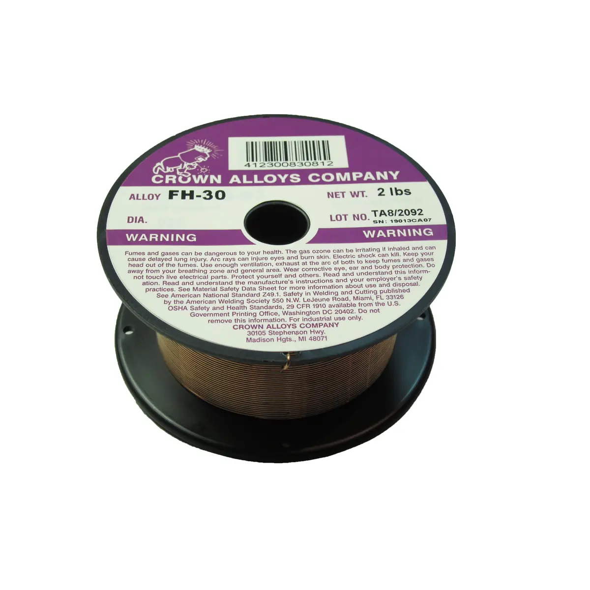Crown Alloys Fh-30 - .035 X 2# Mig Welding Wire -2 Lb Spool - Tsfh/1F 1