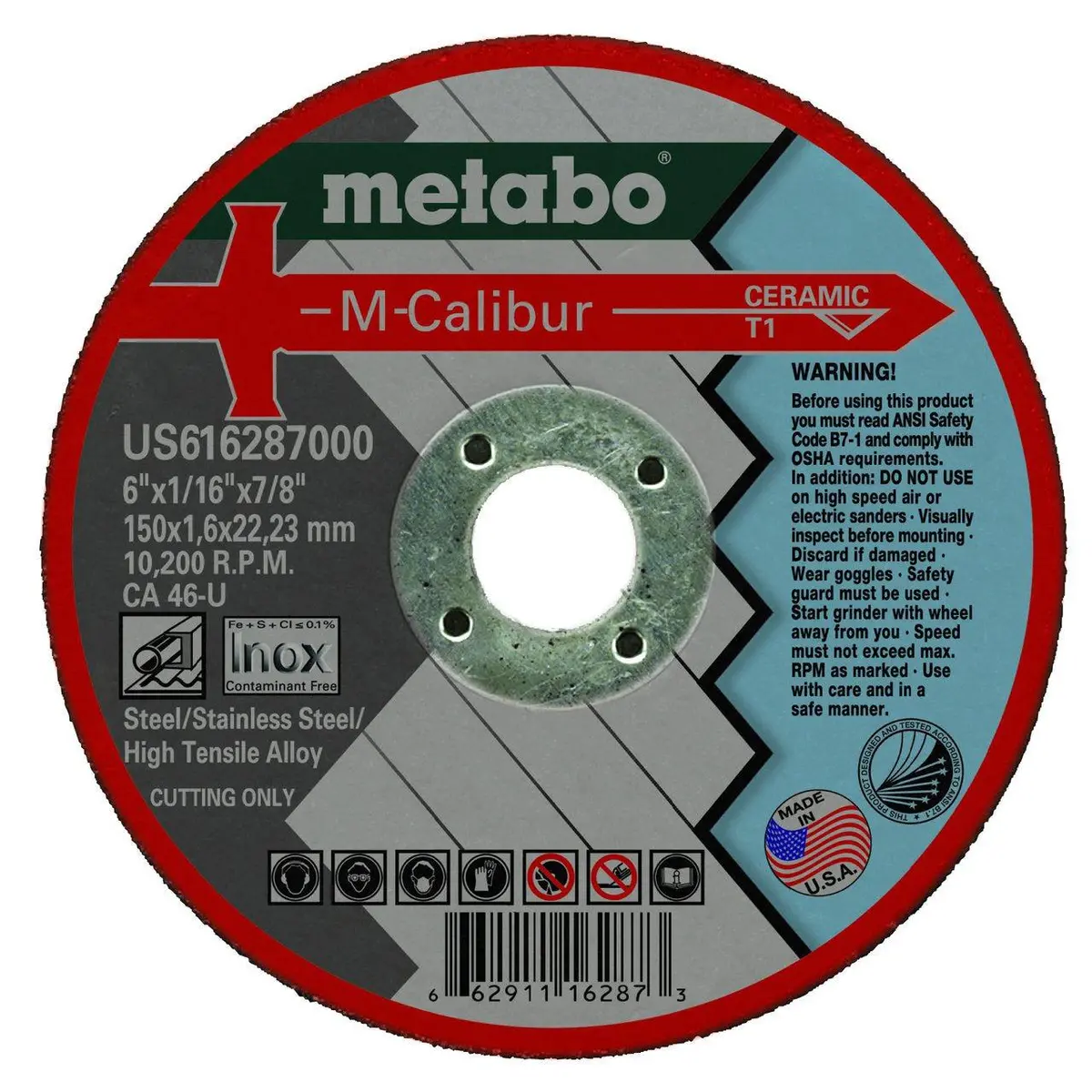 Metabo M-Calibur Ceramic Cutting Wheels, 6" X 7/8", 25/Pk 2
