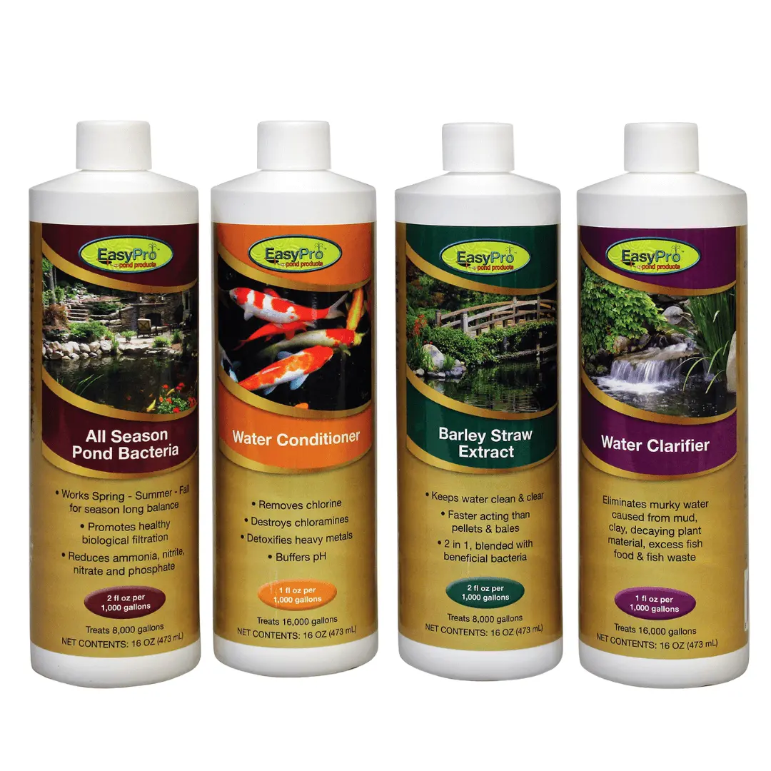 All-In-One Package – Clarifier, All Season Bacteria, Liquid Barley Extract, Water Conditioner 1