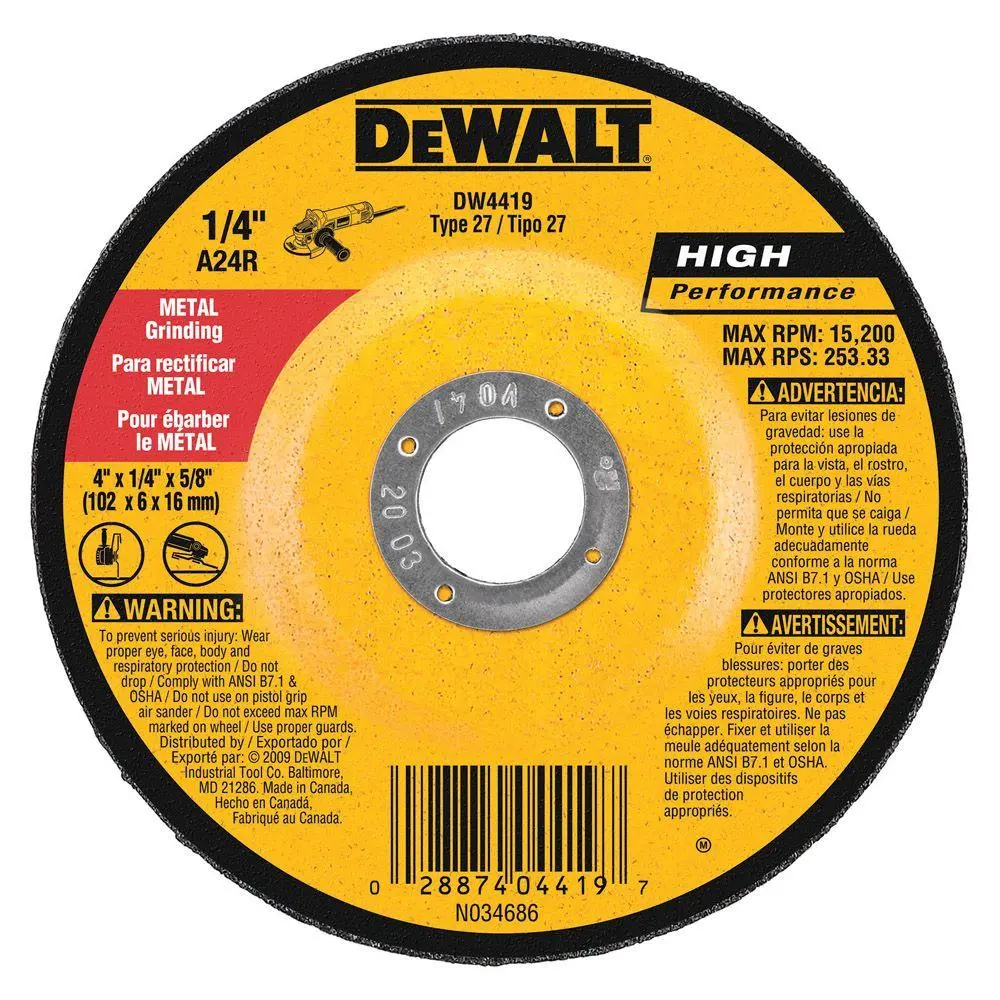 Dewalt Type 27 Grinding Wheel, 4" X 5/8-11", 25/Pk - Dw4419 1